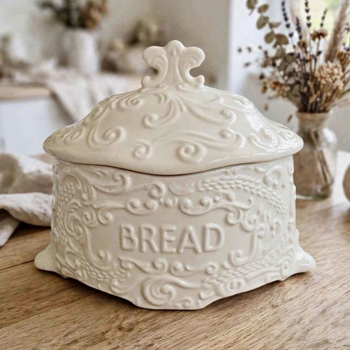 White ceramic bread - white, bin