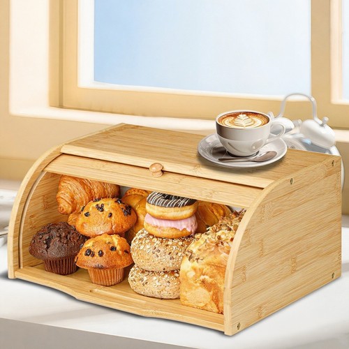 Bamboo bread box natural - bamboo, roll