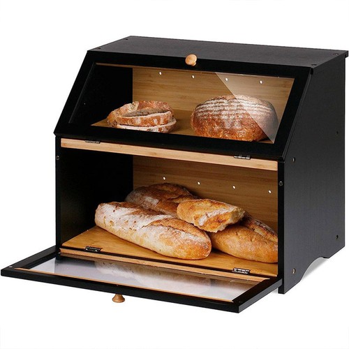 Double decker wooden bread bin - double,