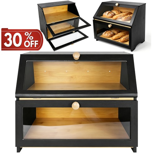 Wooden bread bin double layer - bread,