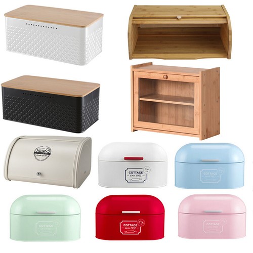 Large bread bin bamboo metal - large,