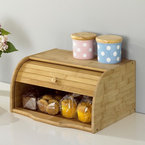 Large bread bin bamboo wooden - bread,