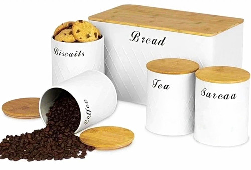 White metal bread bin - white,