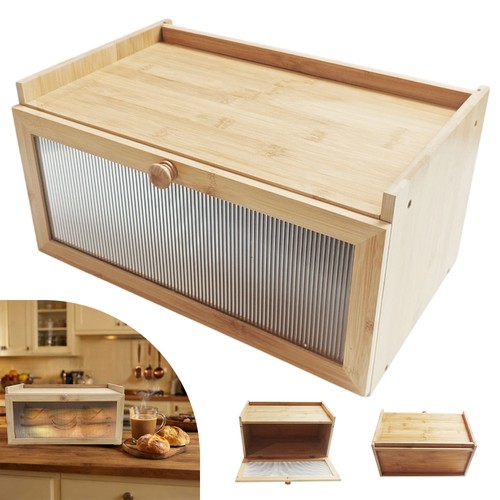 Bamboo bread bin with flat - bin,