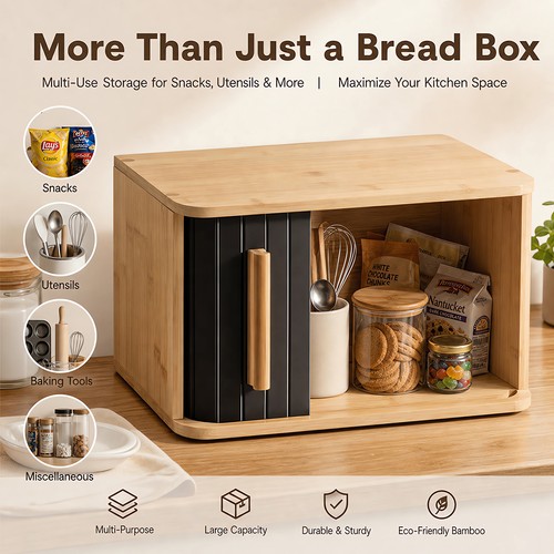 Bamboo bread box natural roll - bamboo,