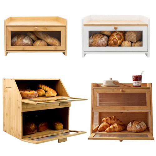 New bamboo bread bin wooden - new,