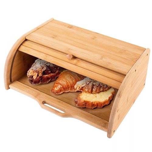 Large bamboo bread bin - large, wooden