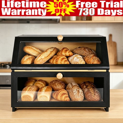2layer bamboo bread box - bread,