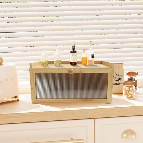Bamboo bread bin with flat - bamboo,