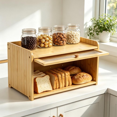 Bamboo wooden bread bin - wooden,