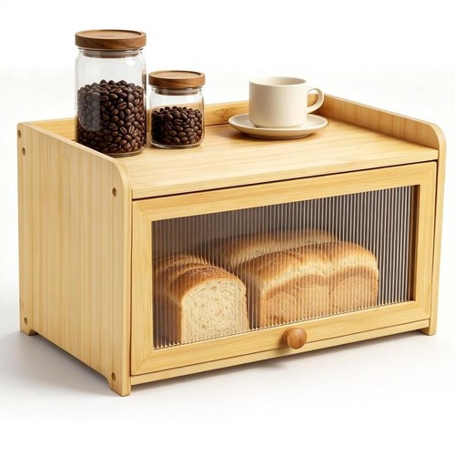 Large bamboo bread bin wooden - large,