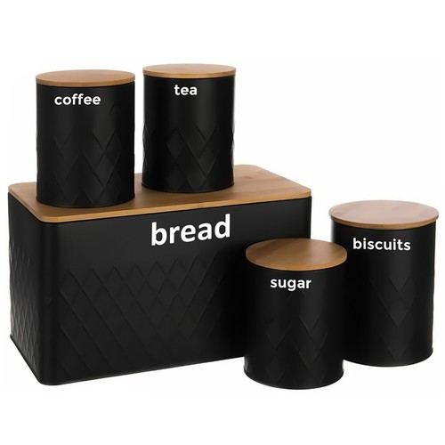 5pc black bread - bin, canister